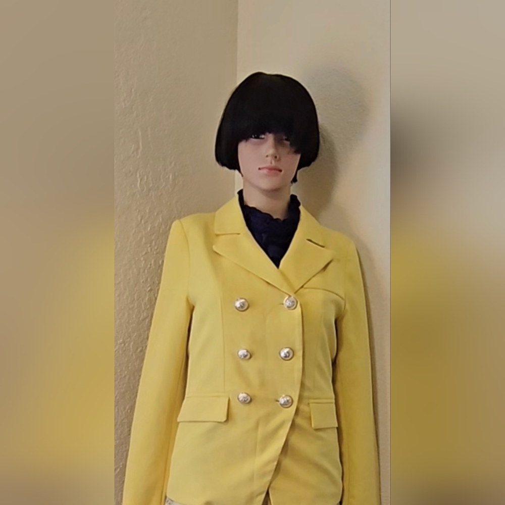 Yellow Double-Breasted Blazer with Notched Lapel